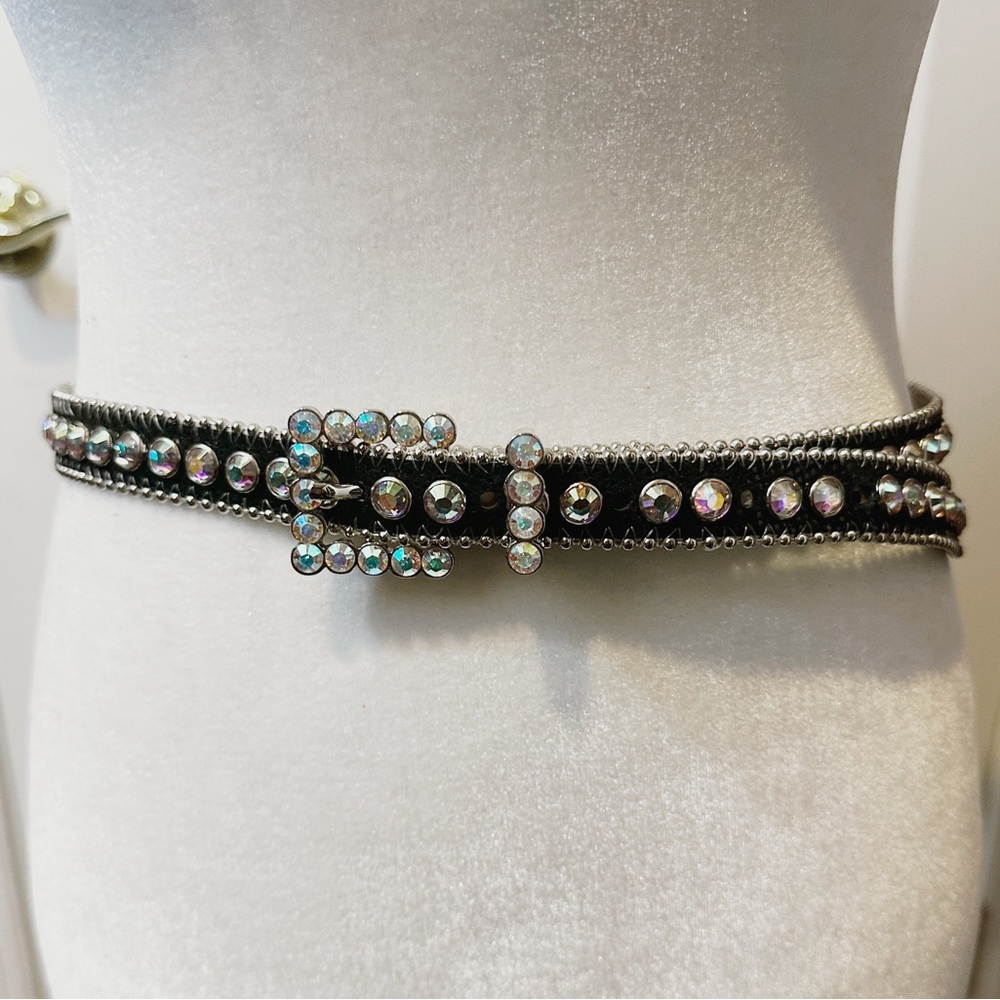 NWOT BB Simon Black Leather Belt with Swarovski Crystals